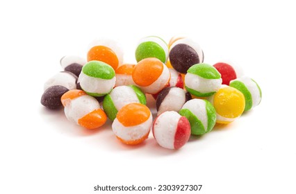 Freeze Dried Rainbow Candies Isolated on a White Background - Shutterstock ID 2303927307