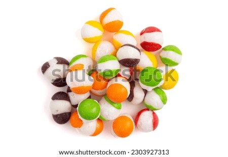 Freeze Dried Rainbow Candies Isolated on a White Background