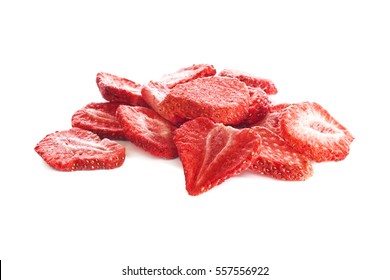 Freeze Dried Strawberry Slices - isolated on white with soft natural shadow.
