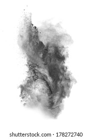 Freeze Motion Of Black Dust Explosion Isolated On White Background