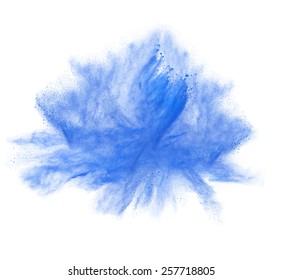 Freeze Motion Of Blue Dust Explosion Isolated On White Background
