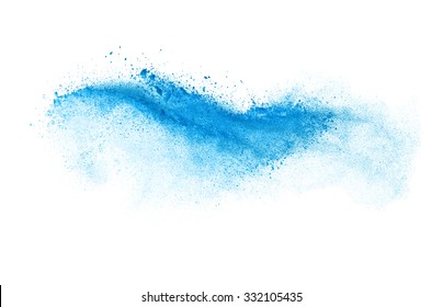 Freeze motion of blue dust explosion isolated on white background