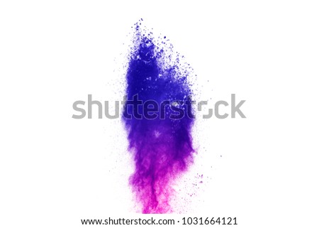 Freeze motion of blue dust explosion isolated on white background.