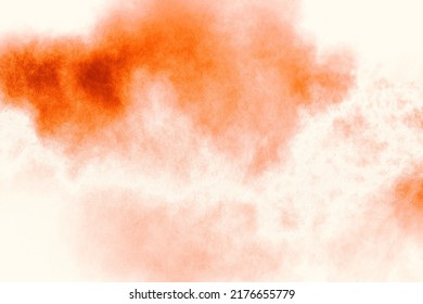 Freeze Motion Of Brown Dust Explosion. Stopping The Movement Of Brown Powder. Explosive Brown Powder On White Background.