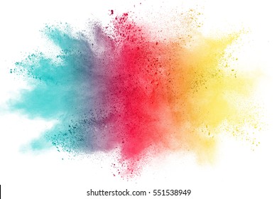 Freeze motion of color powder exploding on white background. - Shutterstock ID 551538949