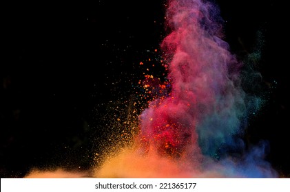 Freeze Motion Of Colored Dust Explosion Isolated On Black Background