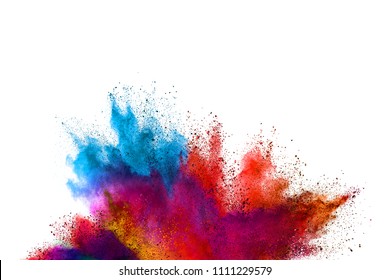 Freeze Motion Of Colored Powder Explosions Isolated On White Background