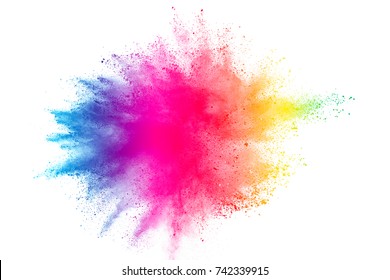 Freeze motion of colored powder explosions isolated on white background - Shutterstock ID 742339915