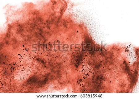 Freeze motion of colorful  painted powder exploding  on white background. Abstract design of color dust cloud. Particles explosion. Splash of colorful painted powder on white background.
