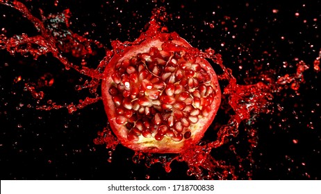 Freeze motion of sliced pomegranate with splashing juice isolated on black background - Powered by Shutterstock