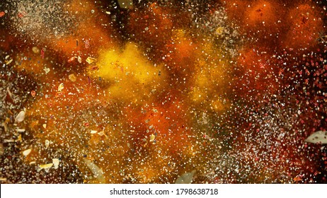 Freeze Motion Of Various Spice Explosion, Abstract Culinary Background