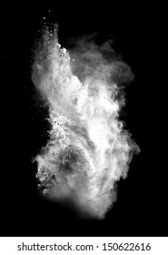 Freeze Motion Of White Dust Explosion Isolated On Black Background