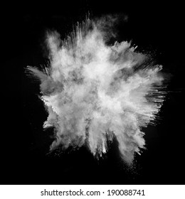 Freeze Motion Of White Dust Explosion Isolated On Black Background