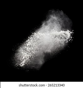 Freeze motion of white powder exploding, isolated on black, dark background. Abstract design of white dust cloud. Particles explosion screen saver, wallpaper with copy space. Planet creation concept - Powered by Shutterstock - Get 15% off with code: PIKWIZARD15