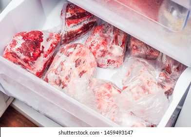 Freezer filled with meat packages for the winter.