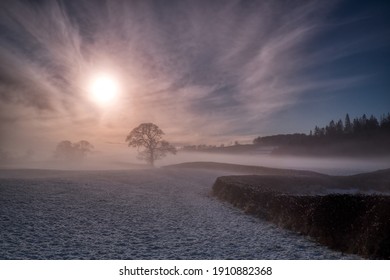 Freezing Mist Rolls Across the Countryside Landscape