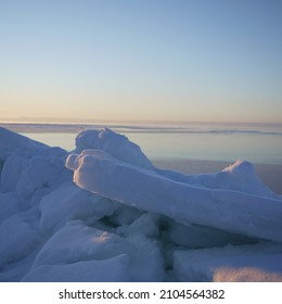 Freezing Winter Sea. Snow Figures Created By Nature. Perfect Background For A Winter Postcard.