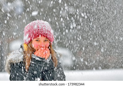 Freezing Young Woman Warming His Hands Stock Photo Edit Now