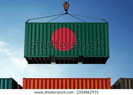 Freight containers with Bangladesh flag, clouds background