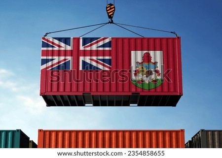 Freight containers with Bermuda flag, clouds background