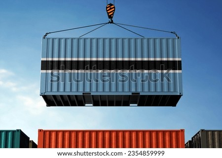 Freight containers with Botswana flag, clouds background