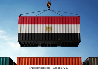 Freight containers with Egypt flag, clouds background