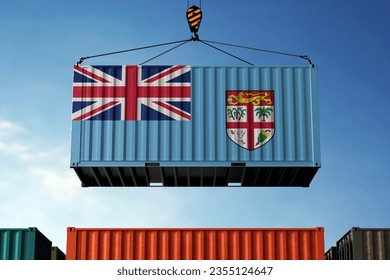 Freight containers with Fiji flag, clouds background - Powered by Shutterstock
