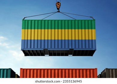 Freight containers with Gabon flag, clouds background
