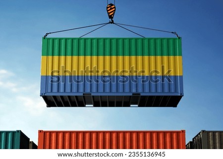 Freight containers with Gabon flag, clouds background