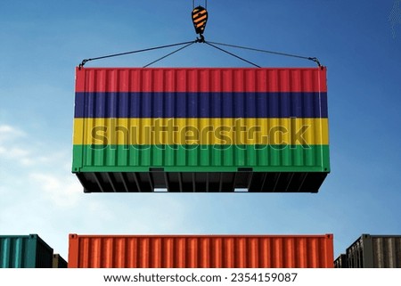 Freight containers with Mauritius flag, clouds background