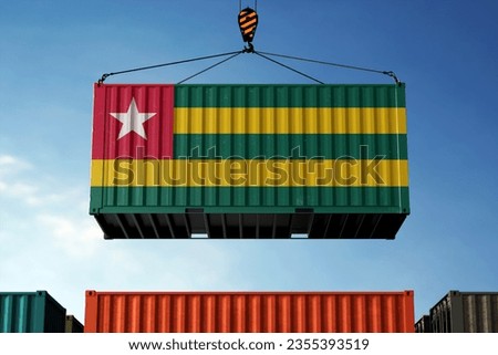 Freight containers with Togo flag, clouds background