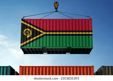 Freight containers with Vanuatu flag, clouds background