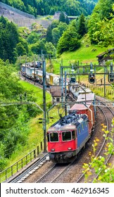 Freight Train Climbs Up The Gotthard Railway. The Traffic Will Be Diverted To The Gotthard Base Tunnel In December 2016.