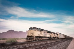 Freight Train Locomotive In Arizona, USA