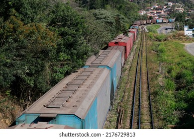 Freight train, in operation logistics. Sao Paulo state, Brazil - Shutterstock ID 2176729813