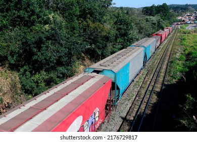 Freight train, in operation logistics. Sao Paulo state, Brazil - Shutterstock ID 2176729817