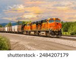 freight train pulling cargo close to Whitefish, Montana