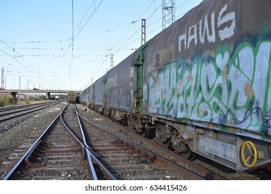 Freight train wagons.