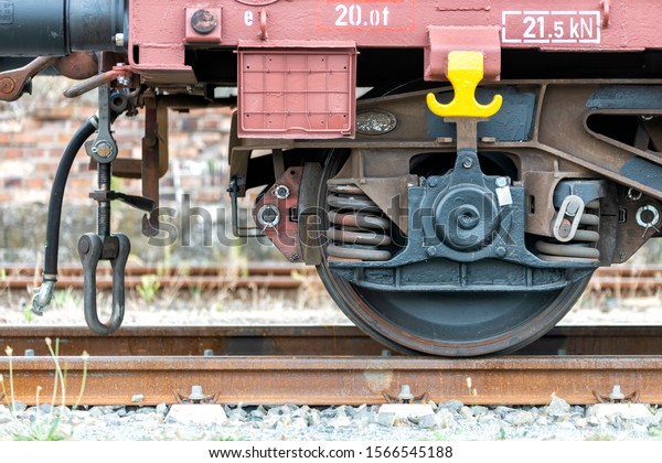 freight train with freight wagons at a shunt yard
in Europe