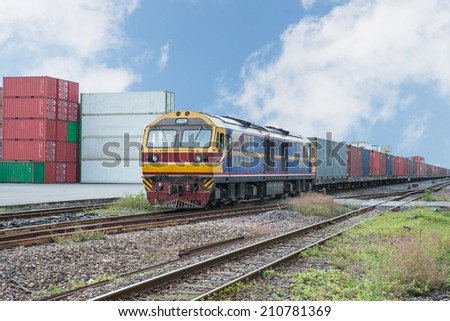 Freight trains on  cargo terminal
