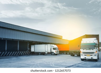 Freight transportation. truck in warehouse distribution center. 