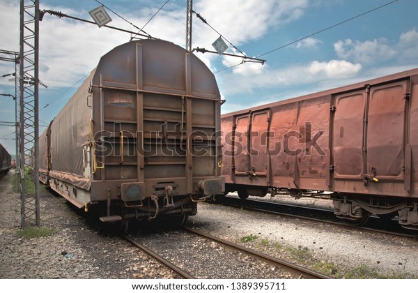 Freight wagons at a railway\
station