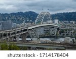The Fremont Bridge and Interstate 5, as seen from North Mississippi Street in Portland, Oregon.