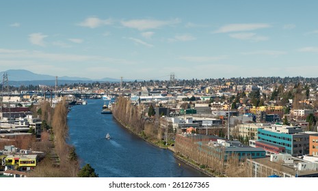 Fremont Bridge Over Lake Washington Ship Canal In Seattle.