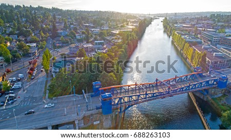 Fremont Bridge Seattle Lake Washington Ship Canal Magnolia Neighborhood Aerial