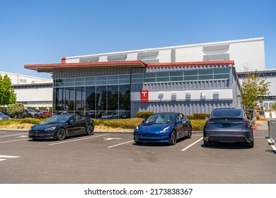 Fremont, CA, USA - June 19,2022: Exterior View Of Tesla Factory In San Francisco Bay Area, Silicon Valley.