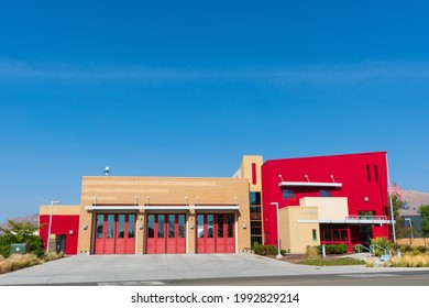 Fremont Fire Station Exterior View With Closed Garage Doors. - Fremont, California, USA - 2020