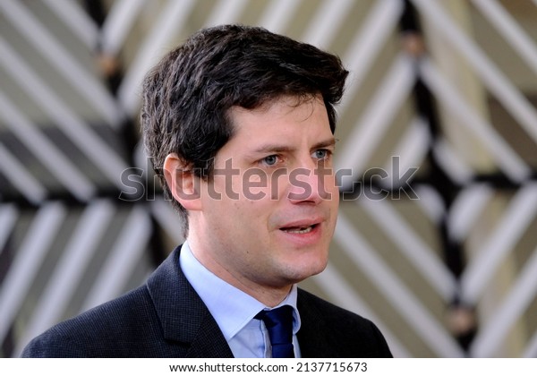 French\
Agriculture Minister Julien Denormandie makes a statement as he\
arrives for an EU Agriculture and Fisheries Council meeting at the\
EU headquarters in Brussels on March 21, 2022.\
