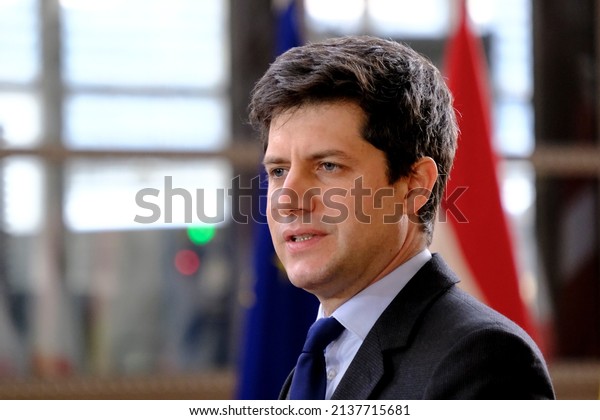 French\
Agriculture Minister Julien Denormandie makes a statement as he\
arrives for an EU Agriculture and Fisheries Council meeting at the\
EU headquarters in Brussels on March 21, 2022.\

