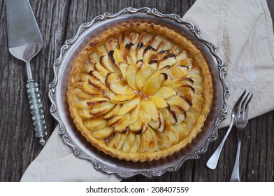 French Apple Tart On A Silver Tray